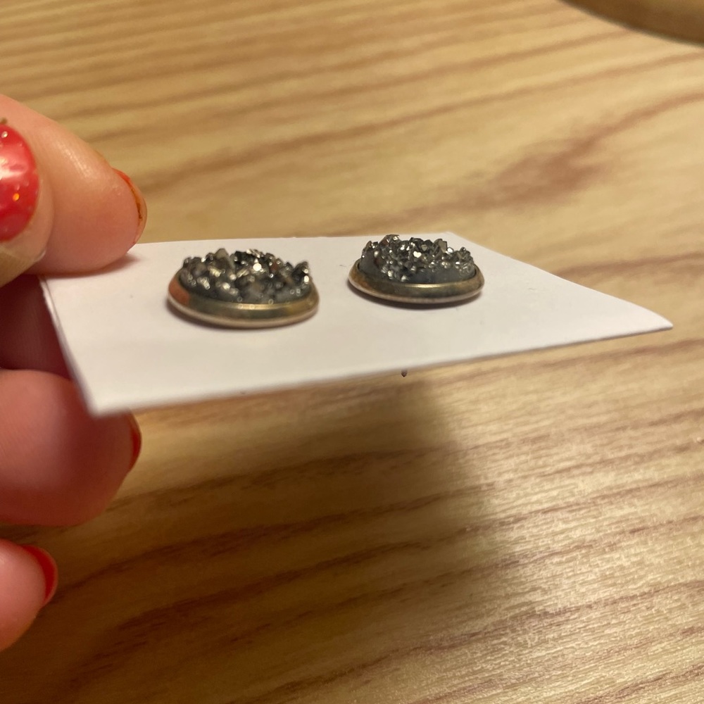 Shiny Graphite/Geode-Looking Earrings - Picture 3 of 4